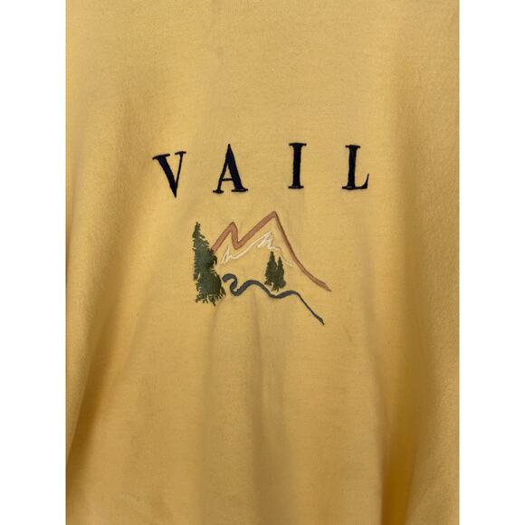 Vail Sweatshirt Crewneck Size XL Yellow Embroidered Nature Y2K VTG 90s - Picture 2 of 5